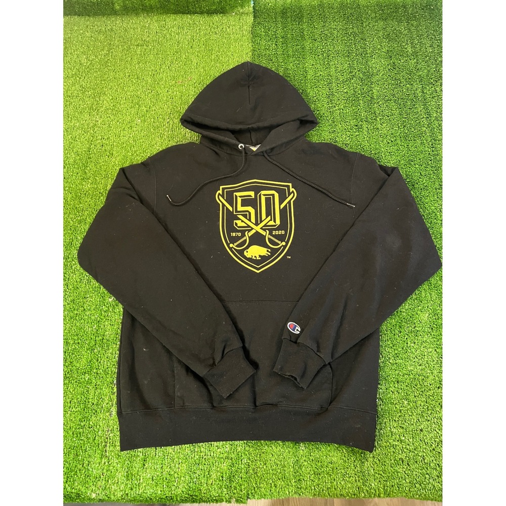 Champion Buffalo Sabres 50th Anniversary Hoodie Mens‎ Medium Black NHL Pullover